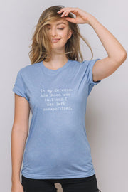 pastel blue tee with Full Moon saying on it